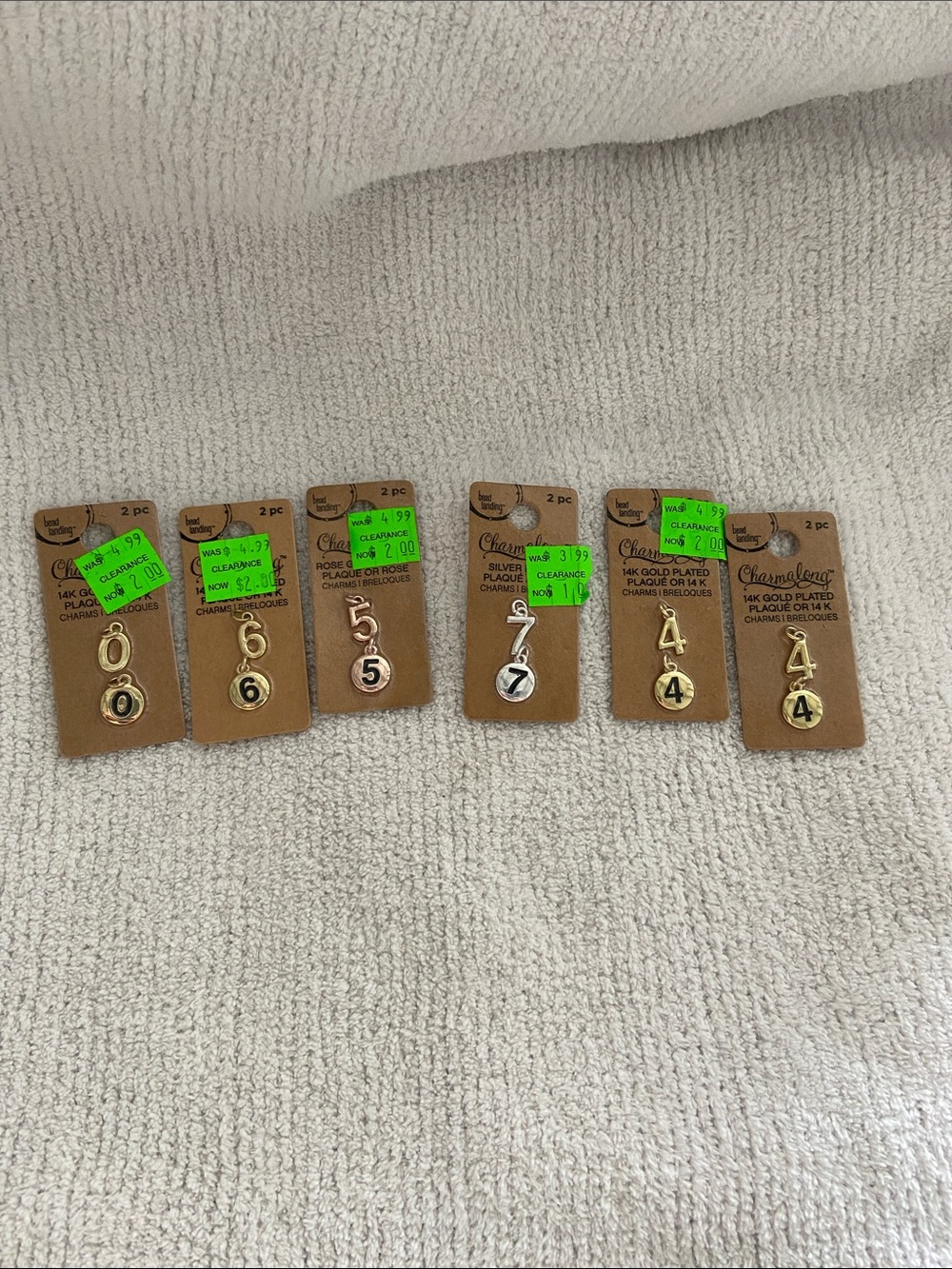 Gold and Silver Number Charms Lot (6 Packs)